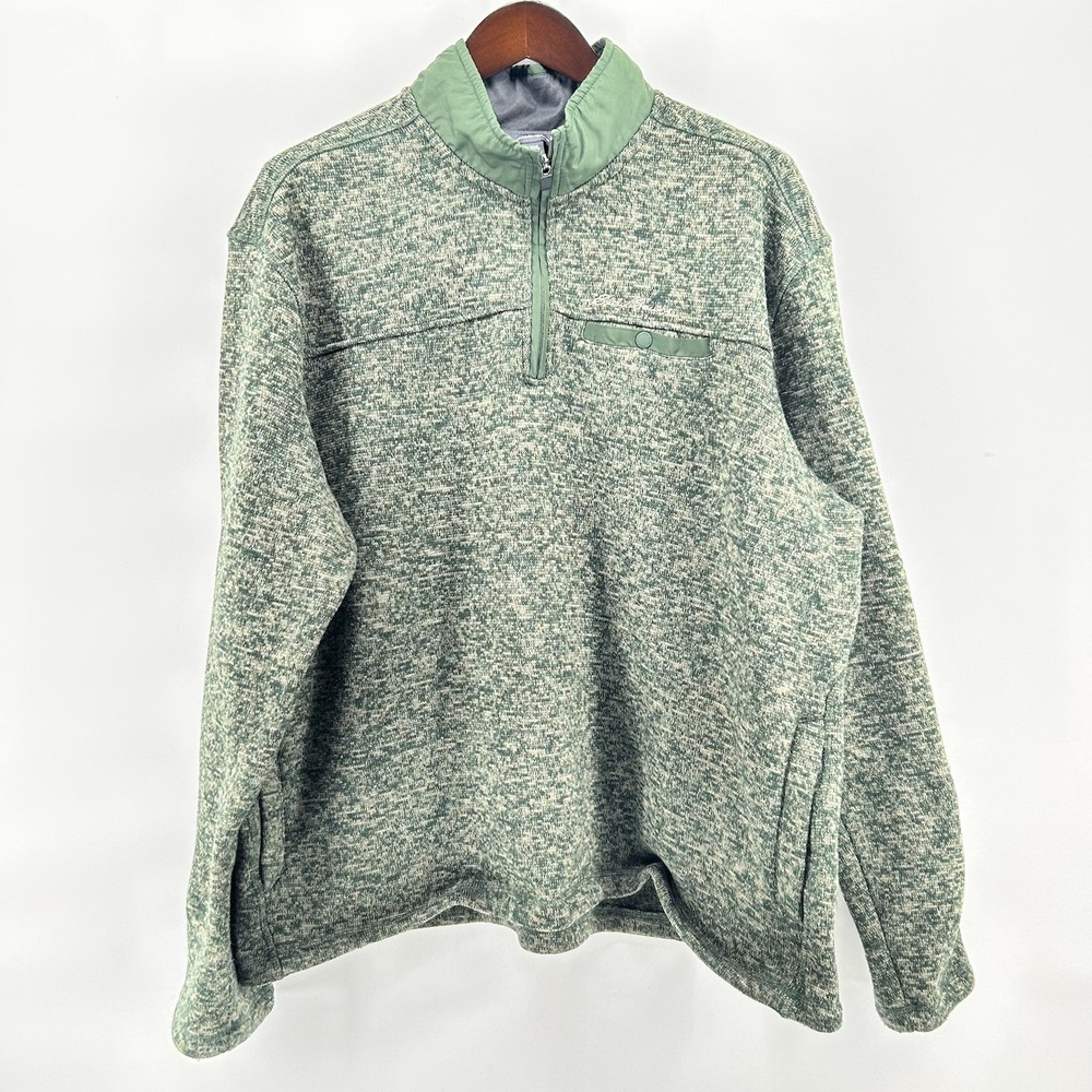 Eddie Bauer Fleece Pullover Mens 2XL Green Heather 1/4 Zip Sweater Outdoor Camp